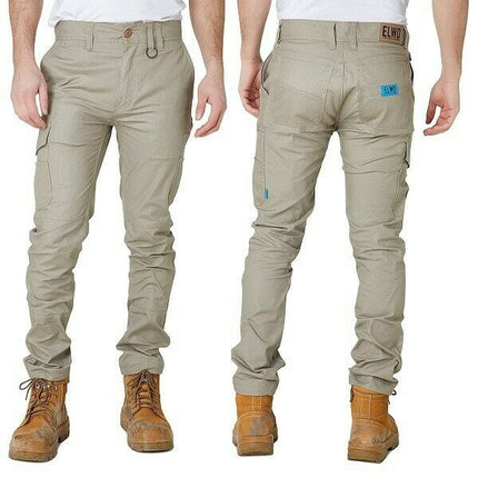 Mens Elwood Slim Pants Stretch Canvas Work Utility Safety Tradie Phone EWD105-KarWorkwear