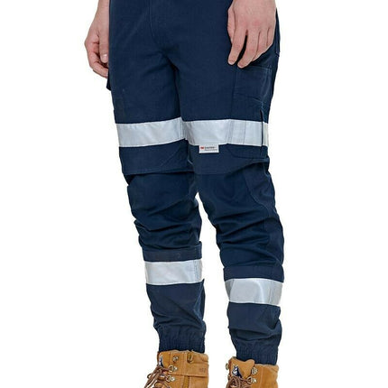Elwood Mens Reflective Cuffed Work Pants Taped Pant Stretch Canvas Cargo EWD107-KarWorkwear