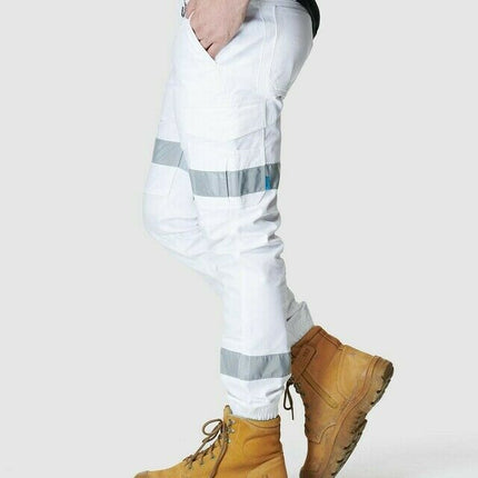 Elwood Mens Reflective Cuffed Work Pants Taped Pant Stretch Canvas Cargo EWD107-KarWorkwear