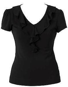 NNT Womens Cap Sleeve Ruffle Neck T- Top V Neck Cap Sleeves Shirt CAT48H-KarWorkwear