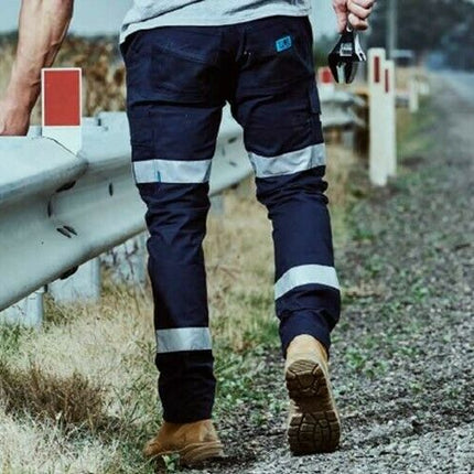 Mens Elwood Work Road Pants Stretch Canvas Phone Pocket Taped Safety Slim EWD106-KarWorkwear