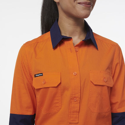 KingGee Womens Workcool Vented Closed Front Spliced Two Toned Shirt K44211-KarWorkwear