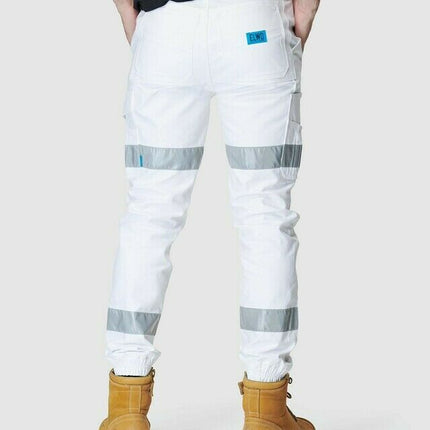 Elwood Mens Reflective Cuffed Work Pants Taped Pant Stretch Canvas Cargo EWD107-KarWorkwear