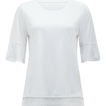 NNT Womens Ruffle Sleeve Short Sleeve Formal T Top Stretch Business Shirt CATUA6-KarWorkwear