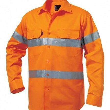 Mens KingGee Hi-Vis Long Sleeve Reflective Tape Work Shirt Job Site Drill K54250-KarWorkwear