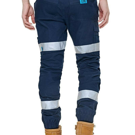 Elwood Mens Reflective Cuffed Work Pants Taped Pant Stretch Canvas Cargo EWD107-KarWorkwear