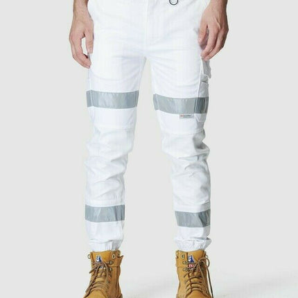 Elwood Mens Reflective Cuffed Work Pants Taped Pant Stretch Canvas Cargo EWD107-KarWorkwear