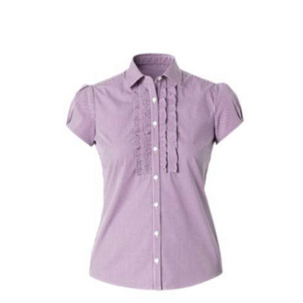 NNT Womens Discontinued Gingham Cap SLV Frill Shirt Collared Shirt CAT9W3-KarWorkwear