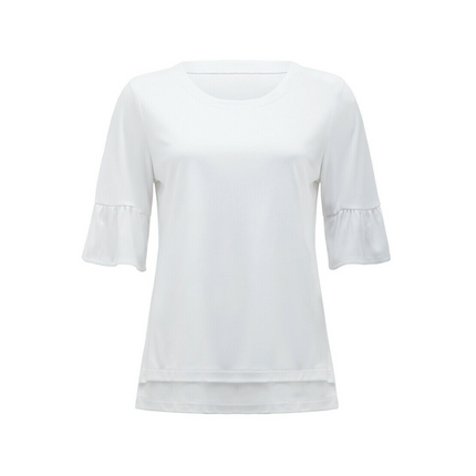 NNT Womens Ruffle Sleeve Short Sleeve Formal T Top Stretch Business Shirt CATUA6-KarWorkwear