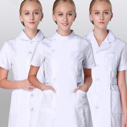 Scrub Uniforms Dress Robe White Women Nursing Scrubs Jacket Full Length Poly Cotton SPA Beautician Veterinary Work Wear Uniform-KarWorkwear