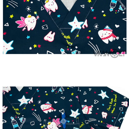 Cat print Pet hospital clinic Dentist lab medical nurse Surgical working Short sleeve Scrub tops +Jogger Pants Doctor uniforms-KarWorkwear