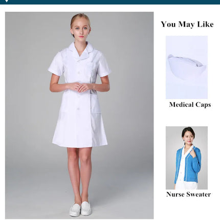 Scrub Uniforms Dress Robe White Women Nursing Scrubs Jacket Full Length Poly Cotton SPA Beautician Veterinary Work Wear Uniform-KarWorkwear