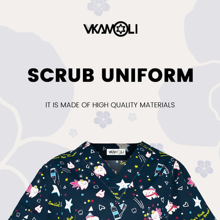 Cat print Pet hospital clinic Dentist lab medical nurse Surgical working Short sleeve Scrub tops +Jogger Pants Doctor uniforms-KarWorkwear