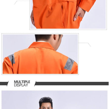 Cotton Work Uniforms Long Sleeve Safety Reflective Electrician Sailor Overall Workshop Auto Repair Fire-resistant Welding Suits-KarWorkwear