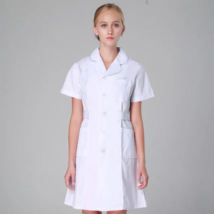 Scrub Uniforms Dress Robe White Women Nursing Scrubs Jacket Full Length Poly Cotton SPA Beautician Veterinary Work Wear Uniform-KarWorkwear