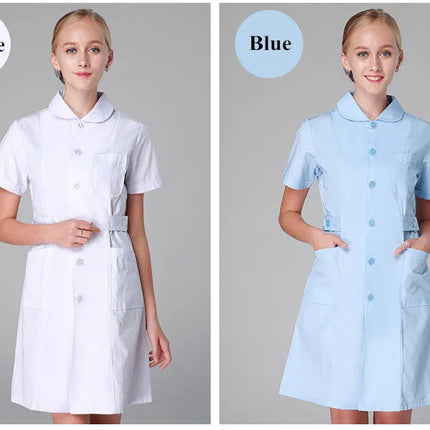 Scrub Uniforms Dress Robe White Women Nursing Scrubs Jacket Full Length Poly Cotton SPA Beautician Veterinary Work Wear Uniform-KarWorkwear