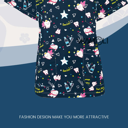 Cat print Pet hospital clinic Dentist lab medical nurse Surgical working Short sleeve Scrub tops +Jogger Pants Doctor uniforms-KarWorkwear