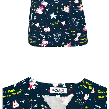 Cat print Pet hospital clinic Dentist lab medical nurse Surgical working Short sleeve Scrub tops +Jogger Pants Doctor uniforms-KarWorkwear