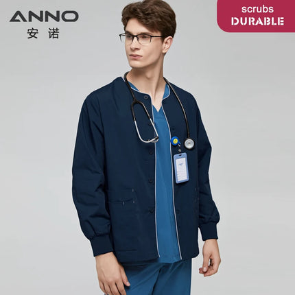 Long Sleeves Scrubs Jacket Pretty Outfit Nurse Out Coat Doctor Shirt Hospital Nursing Staff Uniforms Autumn Winter Work Wear-KarWorkwear