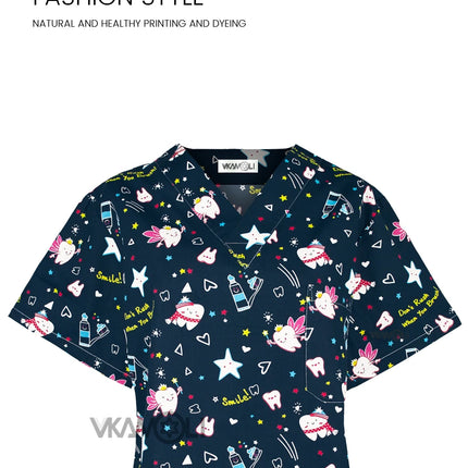 Cat print Pet hospital clinic Dentist lab medical nurse Surgical working Short sleeve Scrub tops +Jogger Pants Doctor uniforms-KarWorkwear