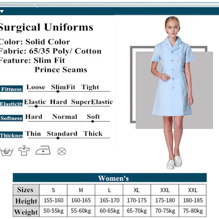 Scrub Uniforms Dress Robe White Women Nursing Scrubs Jacket Full Length Poly Cotton SPA Beautician Veterinary Work Wear Uniform-KarWorkwear