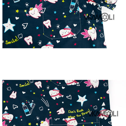 Cat print Pet hospital clinic Dentist lab medical nurse Surgical working Short sleeve Scrub tops +Jogger Pants Doctor uniforms-KarWorkwear