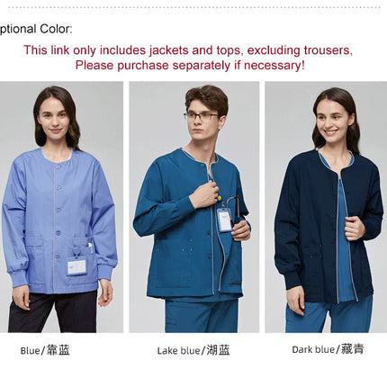 Long Sleeves Scrubs Jacket Pretty Outfit Nurse Out Coat Doctor Shirt Hospital Nursing Staff Uniforms Autumn Winter Work Wear-KarWorkwear