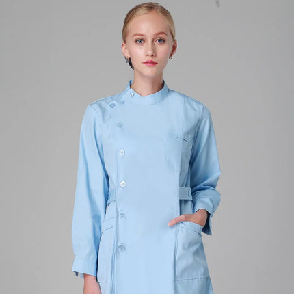 Scrub Uniforms Dress Robe White Women Nursing Scrubs Jacket Full Length Poly Cotton SPA Beautician Veterinary Work Wear Uniform-KarWorkwear