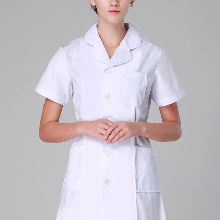 Scrub Uniforms Dress Robe White Women Nursing Scrubs Jacket Full Length Poly Cotton SPA Beautician Veterinary Work Wear Uniform-KarWorkwear