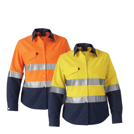 KingGee WorkCool 2 Womens Hi Vis Ref Spliced Shirt L/S Lightweight K44544-KarWorkwear