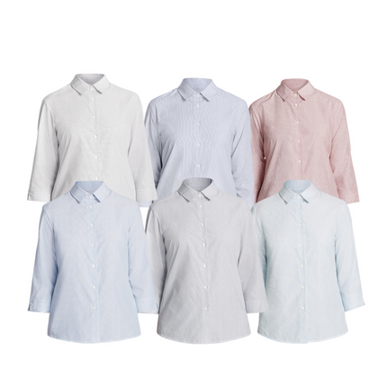 NNT Womens Textured Stripe 3/4 Sleeve Formal Shirt Cotton Blend Business CATU63-KarWorkwear