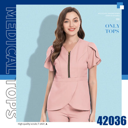 Beauty Salon Workwear Women Short Sleeved Spa Uniforms Dentist Healthcare Nurse Scrubs Tops Medical Doctor Scrub Working Clothes-KarWorkwear