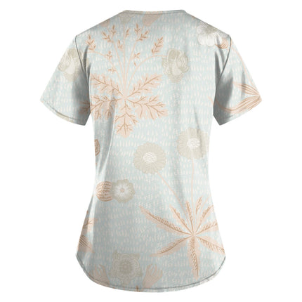 2023 Women Nurse Scrub Working Uniforms Pocket T-Shirt Workwear V-Neck Tops For Female Blouse Print Short Sleeve Hospital Mujer-KarWorkwear