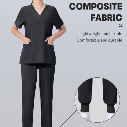 Solid Color Nursing Scrubs Women Uniforms Elasticity Pet Clinic Nurse V-neck Medical Hospital Doctor Working Clothing Wholesale-KarWorkwear