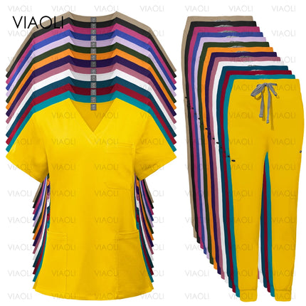 14 Colors Medical Uniforms Women Men Fashion Summer Nurse Uniforms Cool High Fabric Workwear Medical Clothes Nursing Tops Pants-KarWorkwear