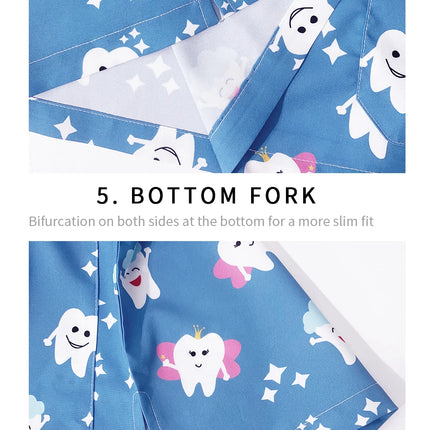 Men's Work Uniform Teeth Print Dentist Comfortable Short Sleeve Scrubs V-Neck Top Clinic Pharmacy Nursing Accessories Blouse New-KarWorkwear