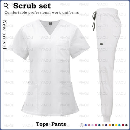 14 Colors Medical Uniforms Women Men Fashion Summer Nurse Uniforms Cool High Fabric Workwear Medical Clothes Nursing Tops Pants-KarWorkwear