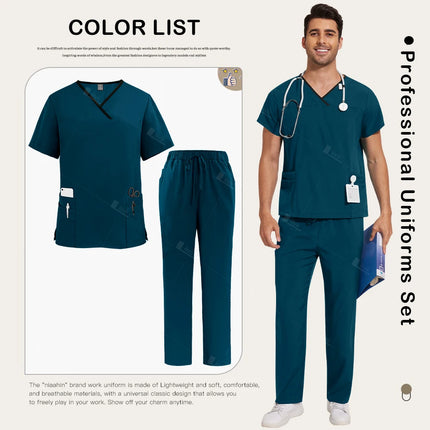 Surgical Uniforms Lab Workwear Clothes Nurse Scrubs Set Men Nurse Accessories Medical Uniform Surgical Dental Clinical Top Pants-KarWorkwear