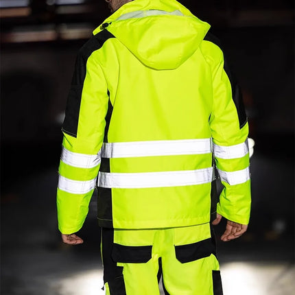 Hi Viz Yellow Workwear Suits for Work in Winter 3 in 1 Hi Vis Workwear Waterproof Jacket with Linner and Working Pants Men Set