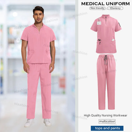 High Quality Hospital Nurse Scrubs Sets Male Men Unisex Scrub Top Pants Sets Slim Fit Medical Scrubs Healthcare Pharmacy Uniform-KarWorkwear