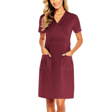 Nurse Uniform Dress Womens Short Sleeve Pharmacy Working Uniform Dress Medical Care Women Casual Nursing Scrubs Spa Dresses-KarWorkwear