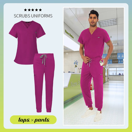 Unisex Scrub Suits Doctor Set Men Tops+Jogger Pants Surgical Workwear Dental Clinic Work Clothes Hospital Doctor Nursing Uniform-KarWorkwear