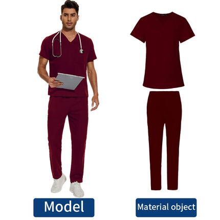 Short Sleeve Mens Scrub Uniforms Doctor Overcoats Dentist Set Medical Tops Pants Man or Women Nurse Work Wear Lab Pharmacy Gown-KarWorkwear