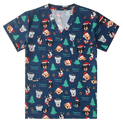 Men's Work Uniform Teeth Print Dentist Comfortable Short Sleeve Scrubs V-Neck Top Clinic Pharmacy Nursing Accessories Blouse New-KarWorkwear