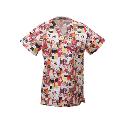 Pet Clinic Vet Work Uniforms Women Nurse Accessories Animal Printed Hospital Doctor Nursing T-Shirt Medical Scrubs Clothes Tops-KarWorkwear