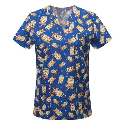 Pet Clinic Vet Work Uniforms Women Nurse Accessories Animal Printed Hospital Doctor Nursing T-Shirt Medical Scrubs Clothes Tops-KarWorkwear