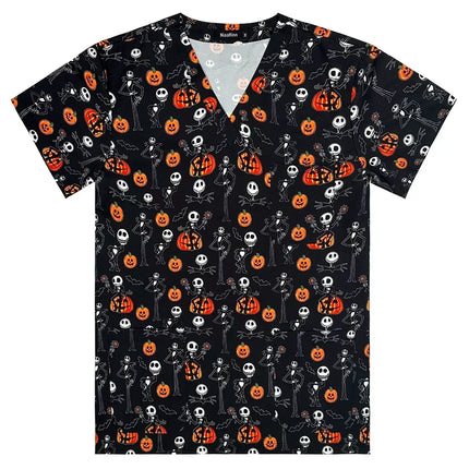 Men's Work Uniform Teeth Print Dentist Comfortable Short Sleeve Scrubs V-Neck Top Clinic Pharmacy Nursing Accessories Blouse New-KarWorkwear