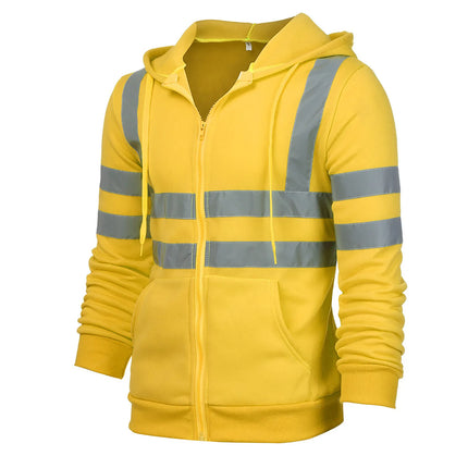 Man Sweatshirt Fashion High Visibility Mens Road Work Jacket Men'S Reflective Strip Hoodies Color Block Long Sleeve Work Coat