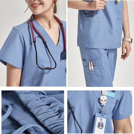 Ultra Light Scrub Set Medical Nurse Uniform for Women Men Hospital Doctor Workwear Poplin Fabric Veterinary Surgical Outfit 8020-KarWorkwear