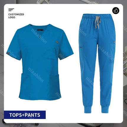 V-neck Nurse Scrubs Workwear Short Sleeve Surgical Nursing Uniforms Women Dental Clinic Scrub Medical Uniforms Customizable Logo-KarWorkwear